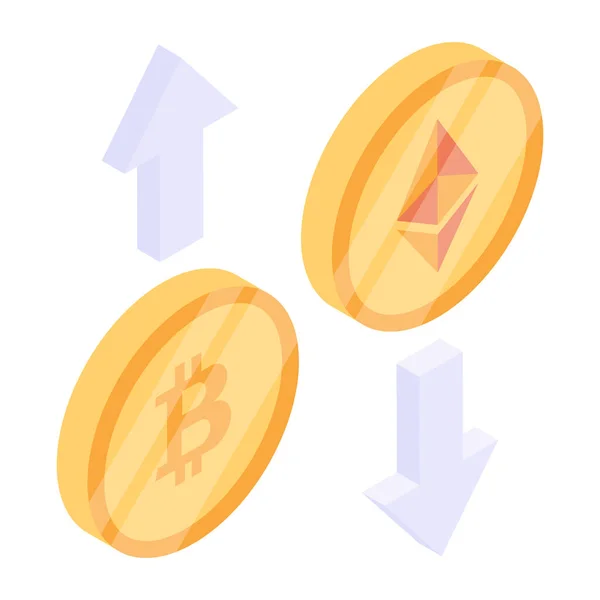Bitcoin Ícone Dinheiro Isométrica Criptomoeda —  Vetores de Stock