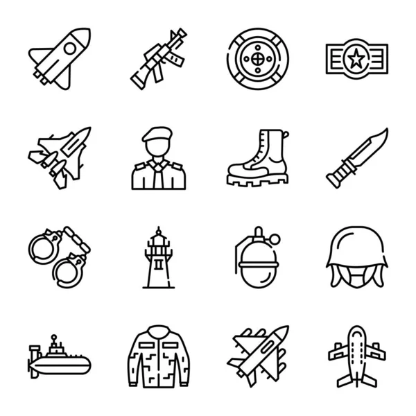 Military Icon Set Outline Style Vector Icons Web Isolated White — Stock Vector