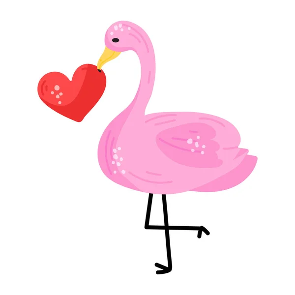 Pássaro Flamingo Com Design Ilustração Vetorial Coração Rosa —  Vetores de Stock