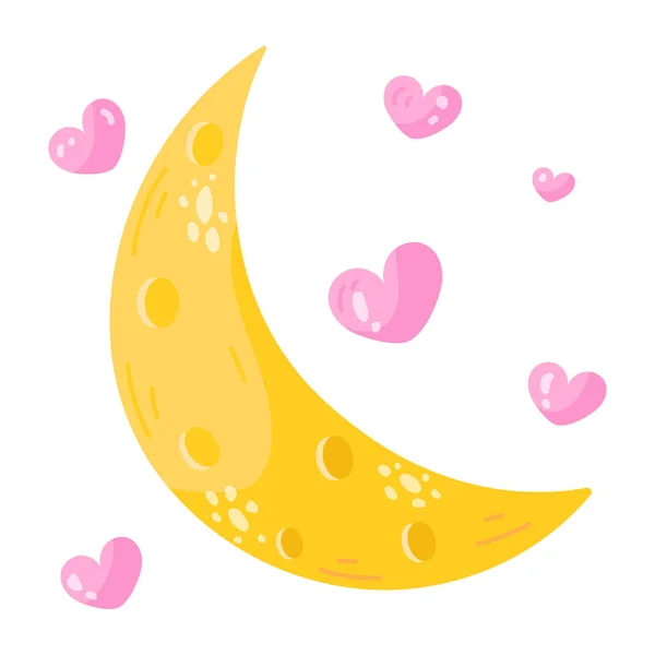 Mignon Dessin Animé Lune Avec Coeur Vecteur Illustration — Image vectorielle