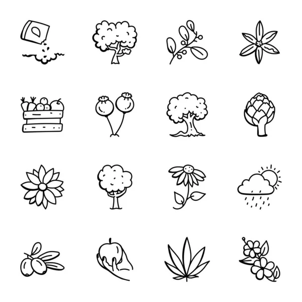 Векторная Иллюстрация Растительной Иконы Набор Символов Природных Запасов Интернета — стоковый вектор