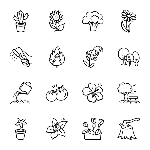 Векторная Иллюстрация Растительного Садового Знака Коллекция Оранжерейных Растительных Символов Паутины — стоковый вектор