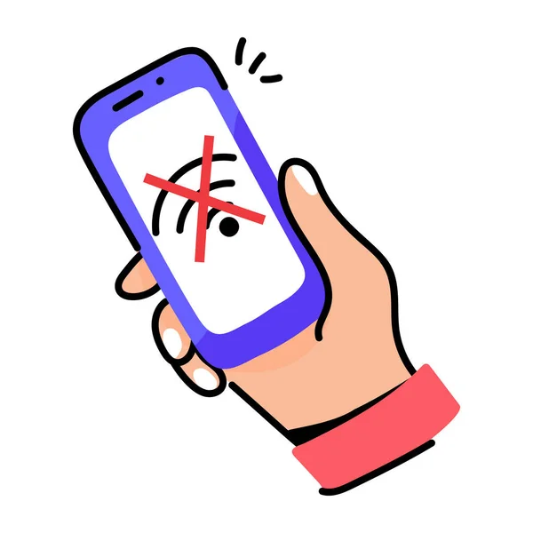 Hand Vasthouden Smartphone Met Een Telefoon Een Blauwe Sticker — Stockvector