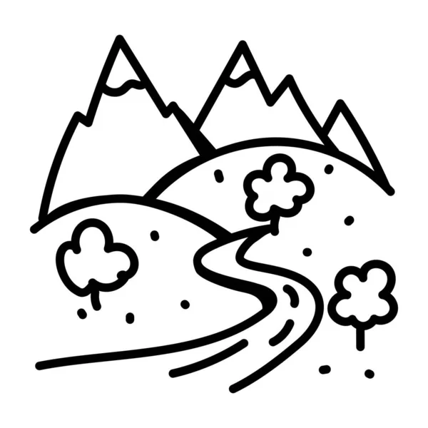 Disegno Linee Paesaggio Con Alberi Montagne — Vettoriale Stock