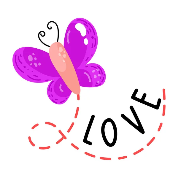 Niedlichen Cartoon Vektor Illustration Einer Glücklichen Valentinstag Karte Mit Schmetterling — Stockvektor
