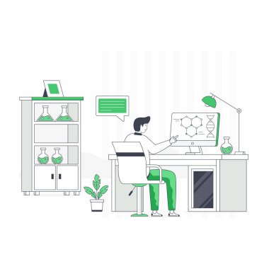 Bilgisayarlı ofis çalışanı, vektör illüstrasyonu