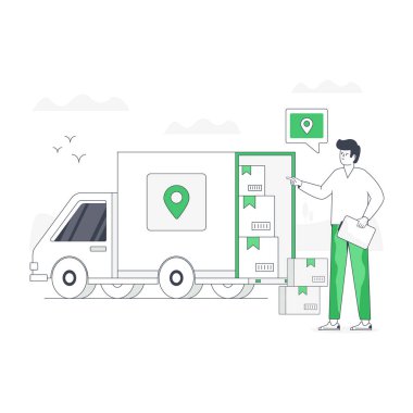 Kutular ve pano vektör illüstrasyon tasarımı ile teslimatçı