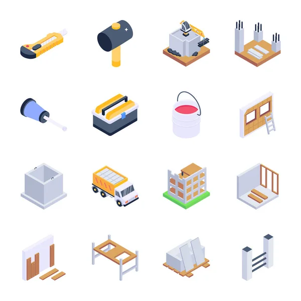 Conjunto Iconos Construcción Ilustración Isométrica Icono Vector Construcción Para Web — Archivo Imágenes Vectoriales