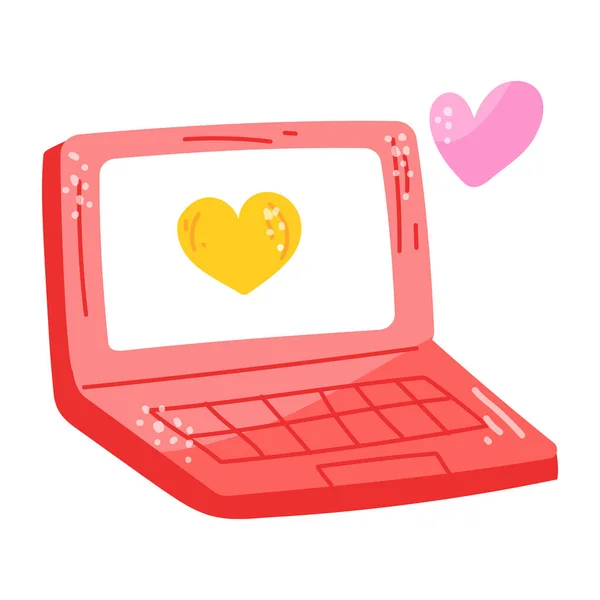 Laptop Dengan Desain Gambar Vektor Simbol Jantung - Stok Vektor