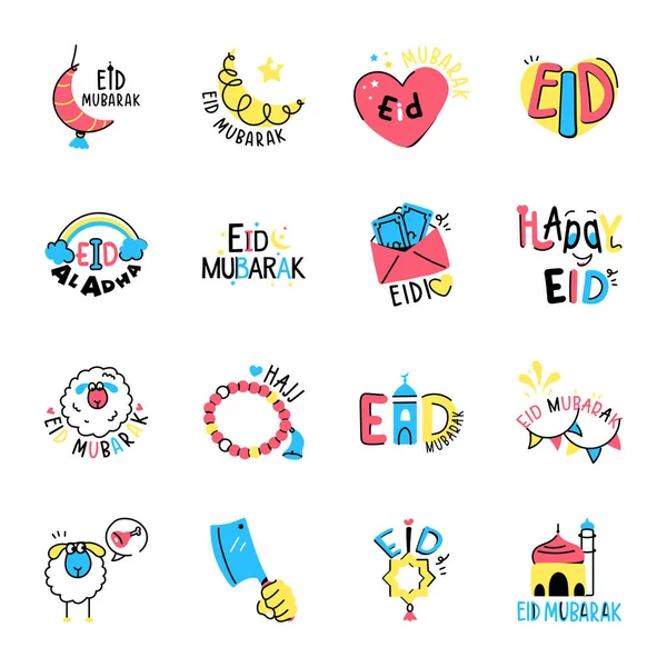 Eid Adha Hand Drawn Icoane — Vector de stoc