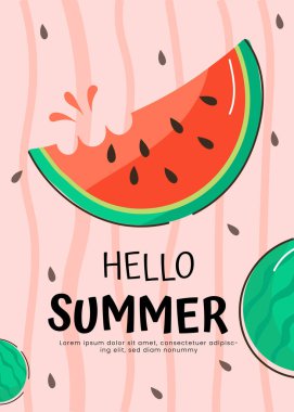 Merhaba karpuz vektör resimli yaz posteri tasarımı