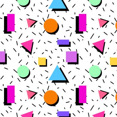 Memphis tarzı kusursuz bir model. Soyut geometrik arkaplan. vektör illüstrasyonu.