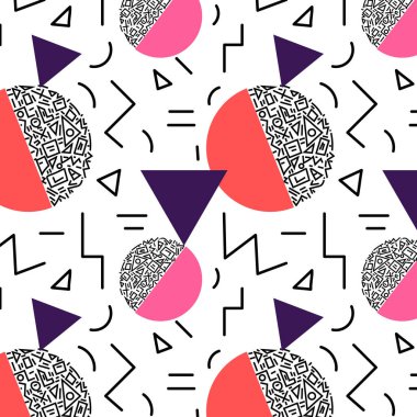 Memphis tarzı kusursuz bir model. Soyut arkaplan. vektör illüstrasyonu.