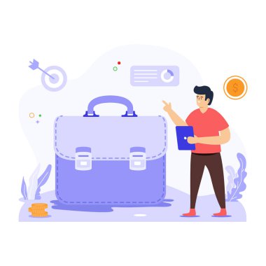 Çantası olan kişi, iş portföyünün düz çizimi