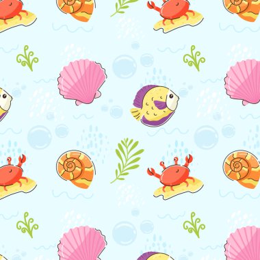 Deniz hayvanlarında kusursuz desen. vektör illüstrasyonu