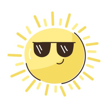 Güneş ve güneş gözlüğü çizgi film vektör illüstrasyon grafik tasarımı