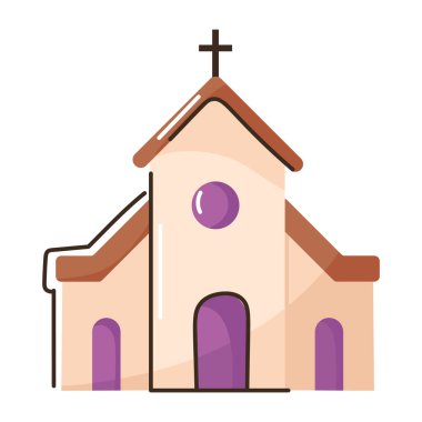 Beyaz arkaplanda izole edilmiş çizgi film tarzında kilise simgesi