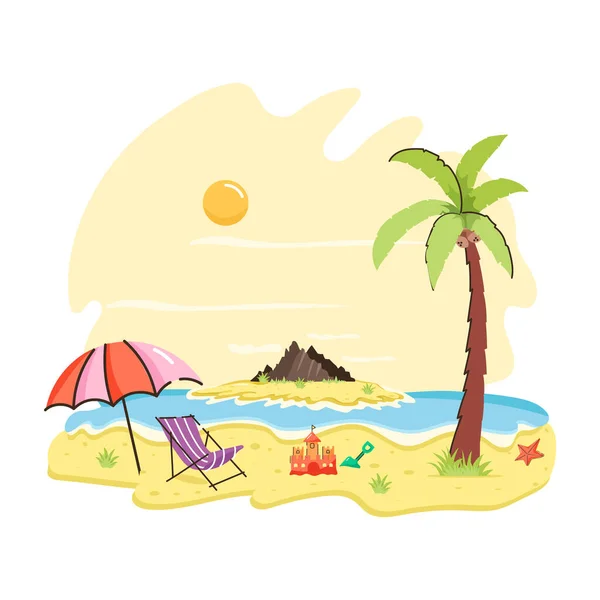 Strand Und Tropische Insel Mit Palmen Und Meeresvektor Illustration Grafik — Stockvektor