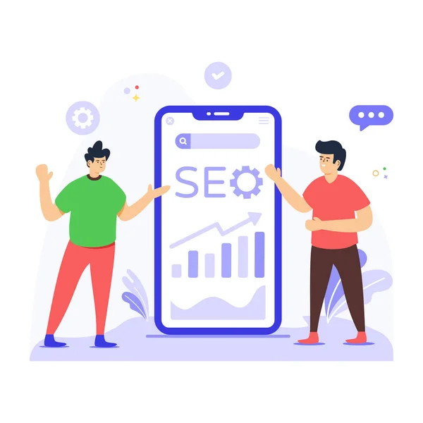 Könnyen Használható Lapos Illusztrációja Mobil Seo — Stock Vector