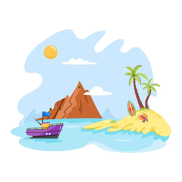 Playa Con Isla Vector Mar Diseño Ilustración — Vector de stock