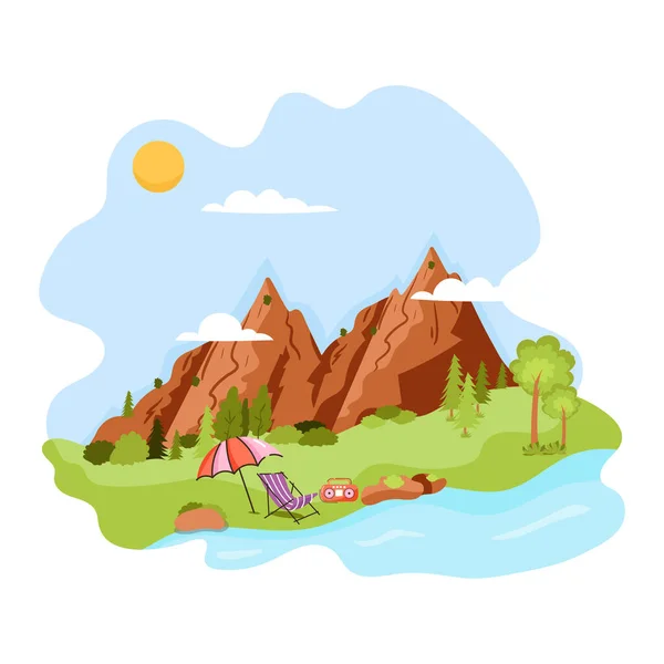 Landschaft Mit Bergen Und Waldvektor Illustration Design — Stockvektor