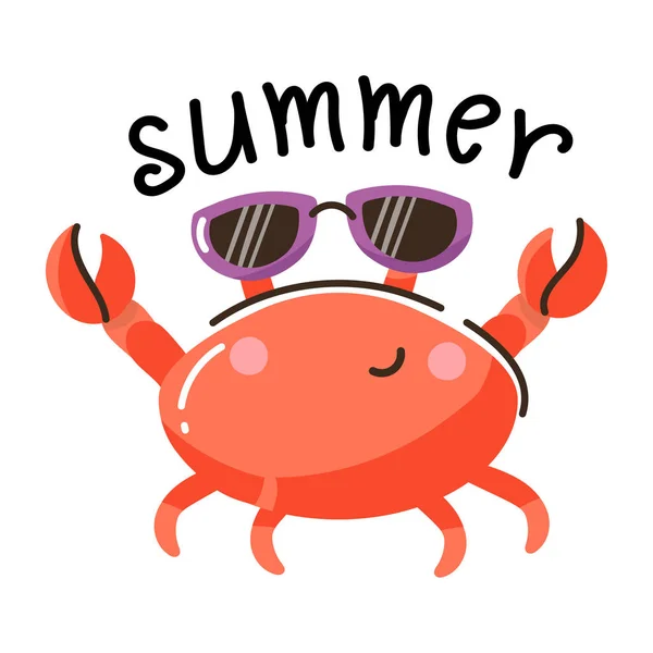 Niedliche Krabbe Mit Sonnenbrille Vektorillustration — Stockvektor