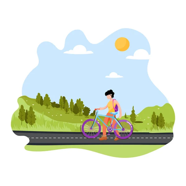 Γυναίκα Ιππασία Ποδήλατο Στο Πάρκο Διάνυσμα Εικονογράφηση Σχεδιασμό — Διανυσματικό Αρχείο