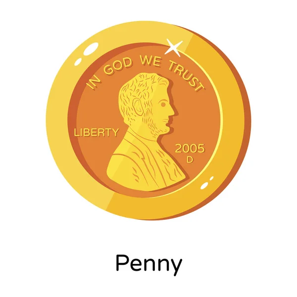 Penny Munt Vector Icoon Platte Stijl Illustratie — Stockvector