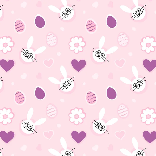 有可爱的兔子 蛋和花的无缝图案 矢量说明 — 图库矢量图片