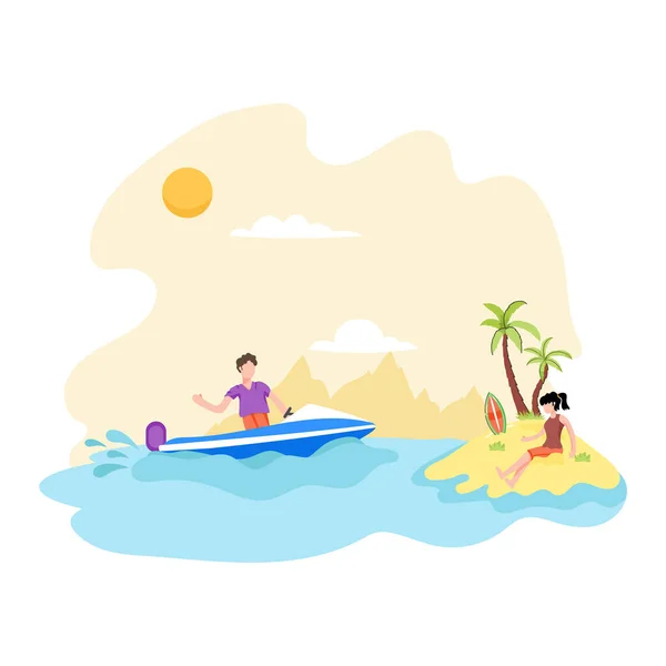 Heureux Couple Sur Plage Illustration Vectorielle — Image vectorielle