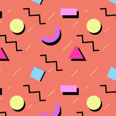 memphis stili geometrik kusursuz desen. Geçmişi 80 'lerden kalma. Moda hipster tasarımı.