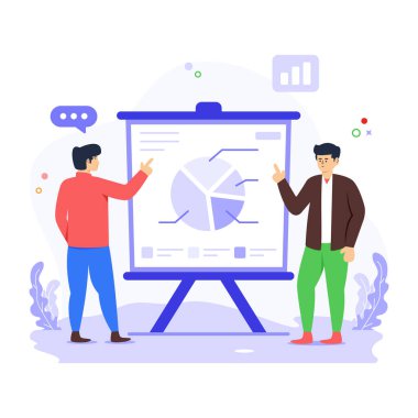 Dizüstü bilgisayarı ve grafik vektör çizimi tasarımı olan iş adamları