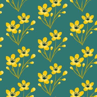 Kusursuz desenli, elle çizilmiş çiçekler. vektör illüstrasyonu