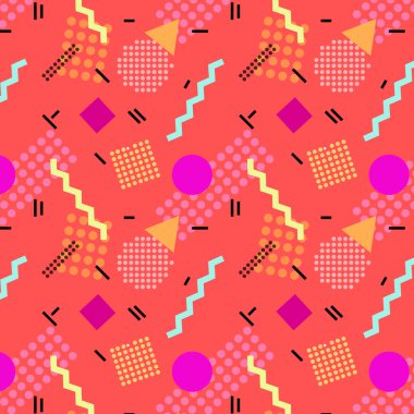 Memphis tarzı kusursuz bir model. Retro geometrik arkaplan. Moda 80 'ler 90' lar.