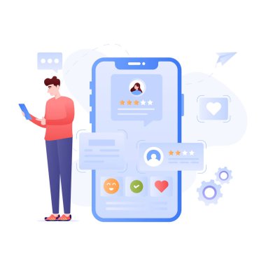 Megafon ve cep telefonu olan kişi, medya pazarlamasının düz çizimi