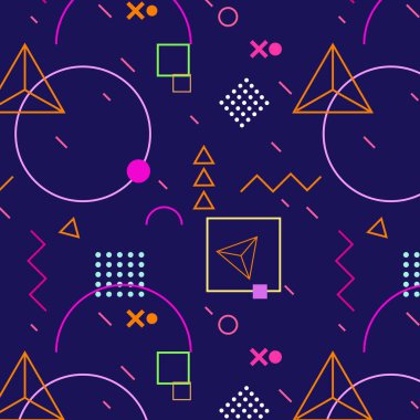 Memphis tarzı kusursuz bir model. Modern tarz arka plan. Moda geometrik 80 'ler 90' lar. vektör illüstrasyonu.