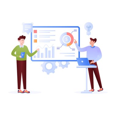 Laptop ve grafik vektör çizimi grafik tasarımı ile çalışan iş adamları