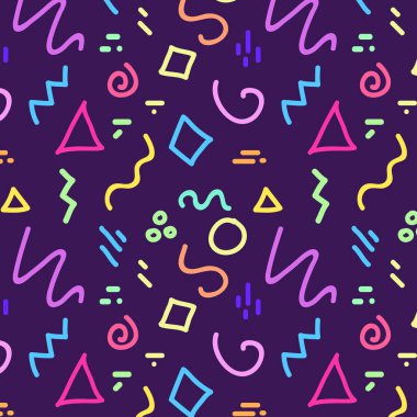 Memphis tarzı kusursuz bir model. Modern tarz arka plan. 80 'lerin moda geometrik 80' leri. vektör illüstrasyonu