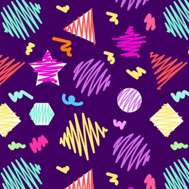 Elle çizilmiş elementlerle kusursuz bir desen çizdi. vektör illüstrasyonu