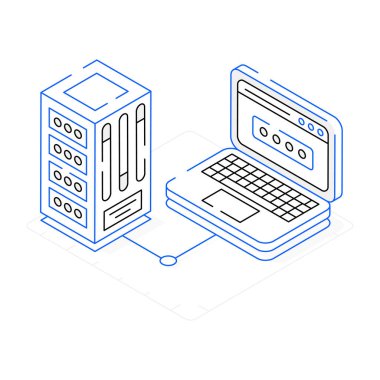 izometrik vektör illüstrasyonu, bilgisayar, sunucu kavramı