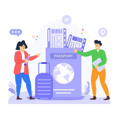 Bavulu ve seyahat çantası vektör çizimi tasarımı olan kadın