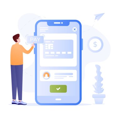 İnternetten alışveriş. Akıllı telefon, cep telefonu ve akıllı cihaz. vektör illüstrasyonu