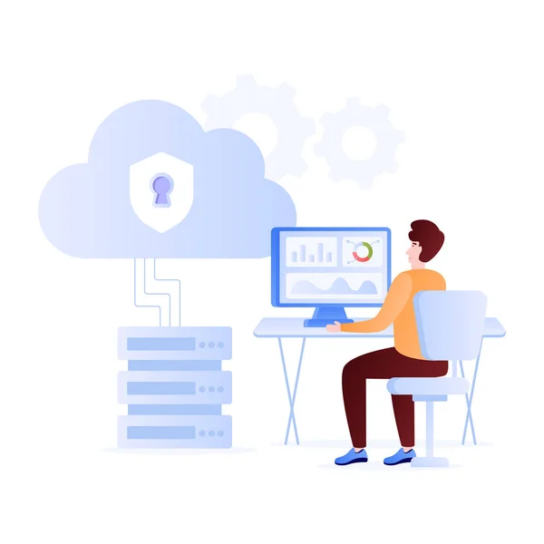 Cloud Computing Konzept Mit Laptop Und Getriebevektor Illustration Grafikdesign — Stockvektor