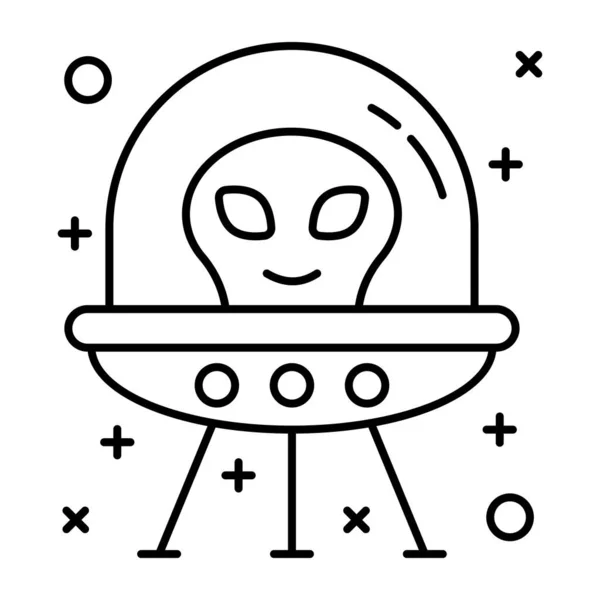 Alien bonito com ilustração de ícones vetoriais de desenhos animados de lua