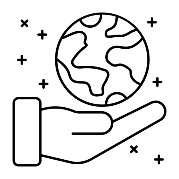 Hand Hält Erde Globus Symbol Vektor Dünne Linie Zeichen Isolierte — Stockvektor