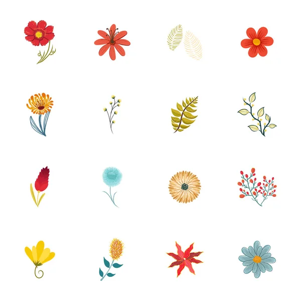 Collection Florale Fleurs Dessinées Main — Image vectorielle