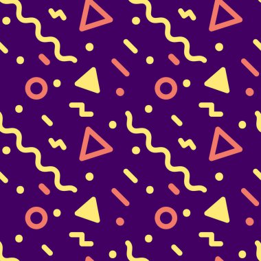 memphis stili geometrik desen. Renkli şekilli soyut bir arkaplan. vektör illüstrasyonu