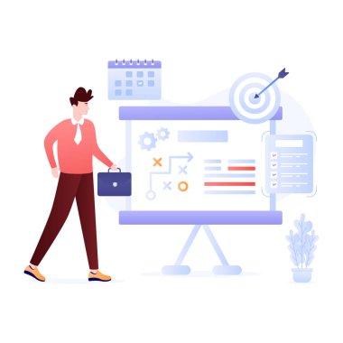 Dizüstü bilgisayarı ve büyüteci olan bir iş kadını. vektör illüstrasyonu