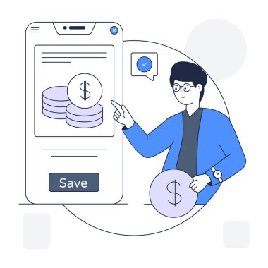 Akıllı telefon ve para vektör illüstrasyon tasarımına sahip iş adamı