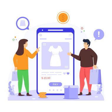 İnsanlar çevrimiçi vektör illüstrasyonunu satın alıyorlar